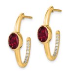 14k 7x5mm Oval Lab Created Ruby and Diamond J-Hoop Post Earrings - Image 2