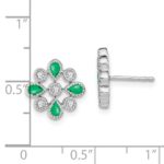 14k White Gold Emerald and Diamond Floral Post Earrings - Image 4