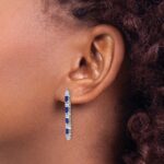 14k White Gold Emerald-cut Sapphire and Diamond 4-stone Dangle Post Earrings - Image 3