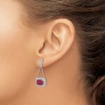 14k White Gold 8x6mm Emerald-cut Lab Created Ruby and Diamond Chain Dangle Post Earrings - Image 3