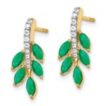 14k Emerald and Diamond Leaf Post Earrings - Image 2