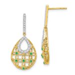 14k Emerald and Diamond Filigree Teardrop Dangle Post Earrings