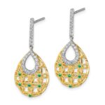 14k Emerald and Diamond Filigree Teardrop Dangle Post Earrings - Image 2