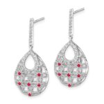 14k White Gold Ruby and Diamond Filigree Teardrop Dangle Post Earrings - Image 2