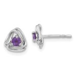 14k White Gold 3mm Round February/Amethyst Triangle Post Earrings