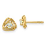 14k 3mm Round March/Aquamarine Triangle Post Earrings