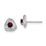 14k White Gold 3mm Round January/Garnet Triangle Post Earrings