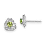 14k White Gold 3mm Round August/Peridot Triangle Post Earrings