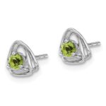 14k White Gold 3mm Round August/Peridot Triangle Post Earrings - Image 2