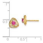 14k 3mm Round October/Pink Tourmaline Triangle Post Earrings - Image 4