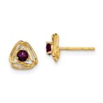 14k 3mm Round June/Rhodolite Garnet Triangle Post Earrings