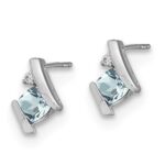 14k White Gold 4mm Cushion March/Aquamarine and Diamond Post Earrings - Image 2