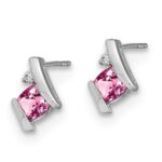 10k White Gold Cushion Cr. Pink Sapphire and Diamond Earrings - Image 2
