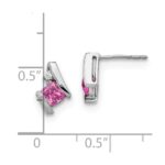 14k White Gold 4mm Cushion October/Lab Created Pink Sapphire and Diamond Post Earrings - Image 4