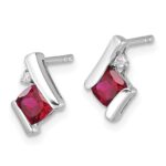10k White Gold Cushion Cr. Ruby and Diamond Earrings - Image 2