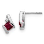 14k White Gold 4mm Cushion July/Lab Created Ruby and Diamond Post Earrings