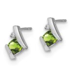 14k White Gold 4mm Cushion August/Peridot and Diamond Post Earrings - Image 2