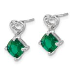 14k White Gold 6mm Cushion May/Lab Created Emerald and Diamond Heart Post Earrings - Image 2