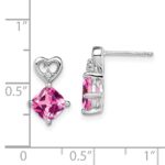 14k White Gold 6mm Cushion October/Lab Created Pink Sapphire and Diamond Heart Post Earrings - Image 4