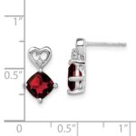14k White Gold 6mm Cushion January/Garnet and Diamond Heart Post Earrings - Image 4