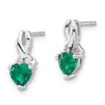 Sterling Silver Rhodium-plated Created Emerald and Diamond Earrings - Image 2
