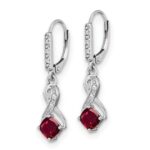 Sterling Silver Rhodium-plated Created Ruby and Diamond Earrings - Image 2