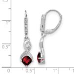 Sterling Silver Rhodium-plated Garnet and Diamond Earrings - Image 4