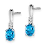 14k White Gold 5x3 Oval December/Blue Topaz and Diamond Dangle Post Earrings - Image 2
