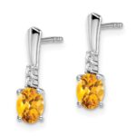 14k White Gold 5x3 Oval November/Citrine and Diamond Dangle Post Earrings - Image 2