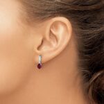 14k White Gold 5x3 Oval July/Lab Created Ruby and Diamond Dangle Post Earrings - Image 3