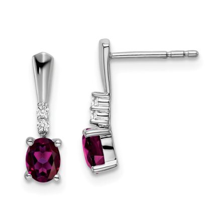 14k White Gold 5x3 Oval June/Rhodolite Garnet and Diamond Dangle Post Earrings
