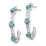 14k White Gold Turquoise and White Topaz J-hoop Earrings - Image 2