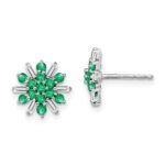 14k White Gold Emeral and Diamond Snowflake Post Earrings