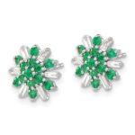 14k White Gold Emeral and Diamond Snowflake Post Earrings - Image 2