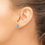 14k White Gold Blue Topaz and Diamond Post Earrings - Image 3