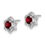 14k White Gold Garnet and Diamond Post Earrings - Image 2