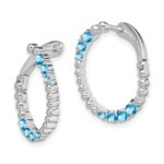 14k White Gold Blue Topaz Oval Hoop Earrings - Image 2