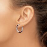 14k White Gold Garnet Oval Hoop Earrings - Image 3
