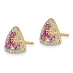 Pure Serenity 14k 3/8 carat Lab Grown Diamond VS/SI+ G+ and Lab Created Pink Sapphire Triangle Post Earrings - Image 2
