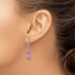 14k White Gold 1/3 carat Lab Grown Diamond VS/SI+ G+ and Lab Created Pink Sapphire Dangle Post Earrings - Image 3