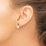 14k White Gold 6-7mm White Round Freshwater Cultured Pearl and .60RU Pear Ruby Post Earrings - Image 4