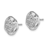14k White Gold Polished Wavy Circle 5/8 carat Pave Diamond Post Earrings - Image 2