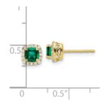 10k 1/10 carat Lab Grown Diamond VS/SI+ G+ and Created Emerald Complete Square Halo Post Earrings - Image 4