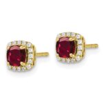 10k 1/10 carat Lab Grown Diamond VS/SI+ G+ and Created Ruby Complete Square Halo Post Earrings - Image 2