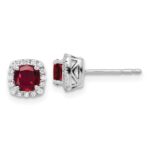 14k White Gold 1/10 carat Lab Grown Diamond VS/SI+ G+ and Created Ruby Complete Square Halo Post Earrings