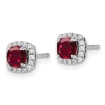 10k White Gold 1/10 carat Lab Grown Diamond VS/SI+ G+ and Created Ruby Complete Square Halo Post Earrings - Image 2