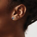 10k 1/10 carat Lab Grown Diamond VS/SI+ G+ and Created Sapphire Complete Square Halo Post Earrings - Image 3