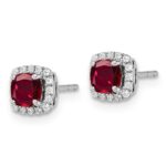 14k 1/10 carat Lab Grown Diamond VS/SI+ G+ and Created Ruby Complete Square Halo Post Earrings - Image 2