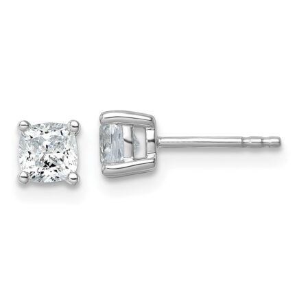 14k White Gold 1 carat Lab Grown Diamond VS/SI+ G+ Cushion Complete Four Prong Stud Earrings
