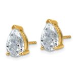 14k 4 carat Lab Grown Diamond VS/SI+ G+ Complete Pear Three Prong Stud Earrings - Image 2
